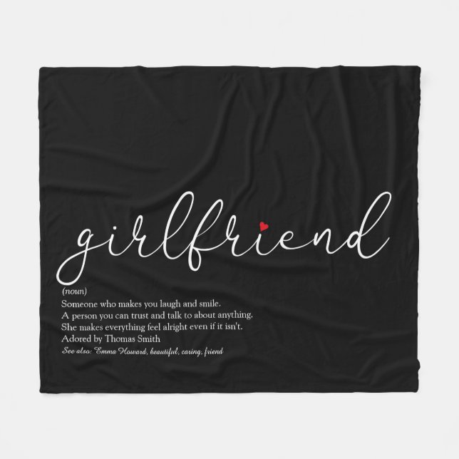 Best Ever Girlfriend Definition Script Love Heart Fleece Blanket (Front (Horizontal))