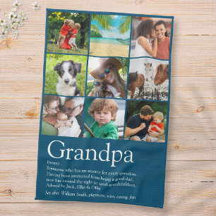 Best Ever Grandfather Grandpa Photo Collage Blue Kitchen Towel