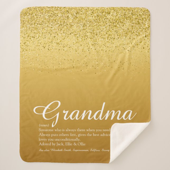 Best Ever Grandma Definition Gold Glitter Sherpa Blanket (Front)