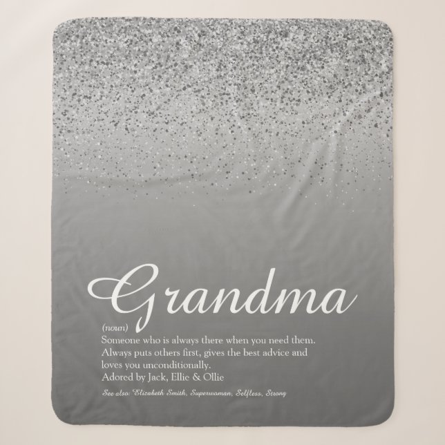 Best Ever Grandma Definition Silver Glitter Sherpa Blanket (Front)
