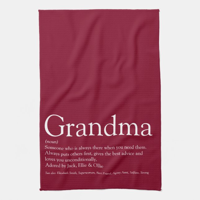 Best Ever Grandma Grandmother Definition Burgundy Kitchen Towel (Vertical)