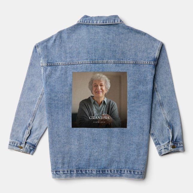Best Ever Grandma Since 20XX Simple Elegant Photo Denim Jacket (Back)