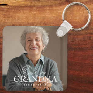 Best Ever Grandma Since 20XX Simple Elegant Photo Keychain