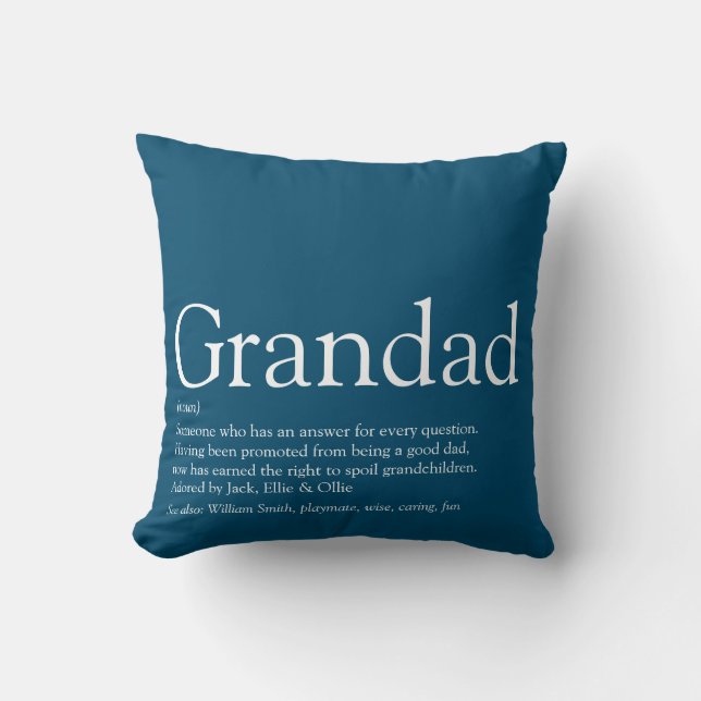 Best Ever Grandpa, Grandfather Definition Blue Throw Pillow (Front)