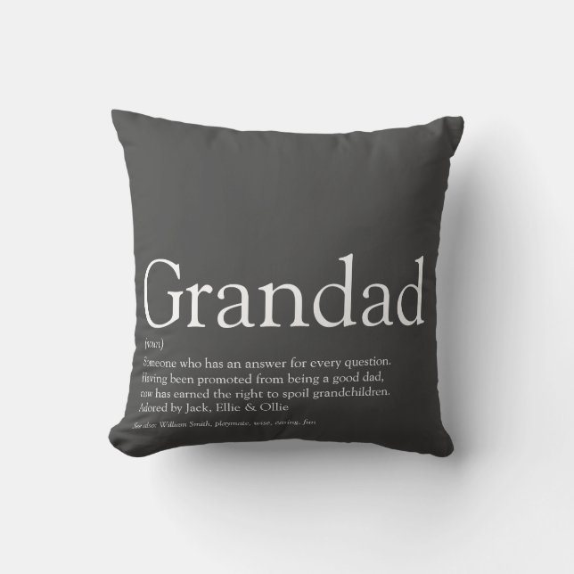 Best Ever Grandpa Grandfather Definition Grey Throw Pillow (Front)