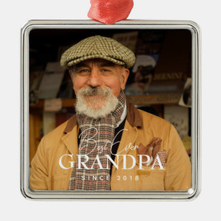 Best Ever Grandpa Since 20XX Simple Elegant Photo Metal Ornament