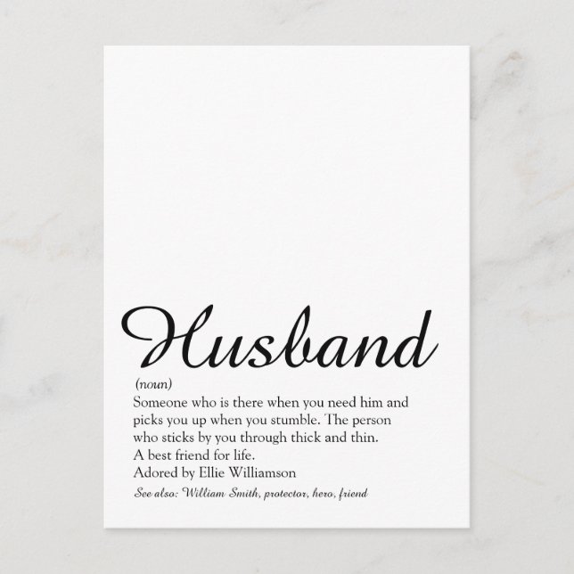 Best Ever Husband Definition Script Fun Postcard (Front)