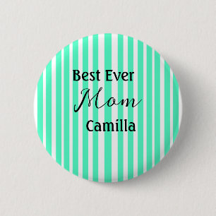 Best ever mom green stripped pattern pastel neon  2 inch round button