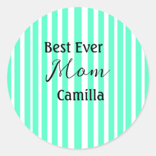 Best ever mom green stripped pattern pastel neon classic round sticker