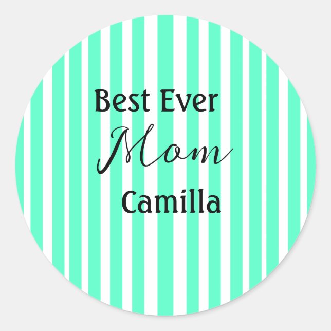 Best ever mom green stripped pattern pastel neon  classic round sticker (Front)