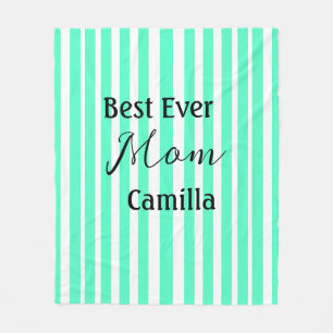 Best ever mom green stripped pattern pastel neon fleece blanket
