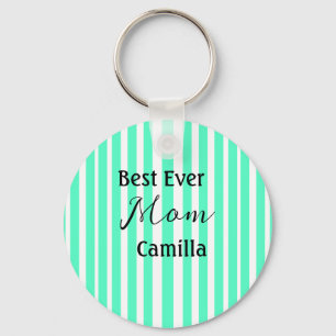 Best ever mom green stripped pattern pastel neon keychain
