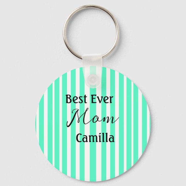 Best ever mom green stripped pattern pastel neon  keychain (Front)