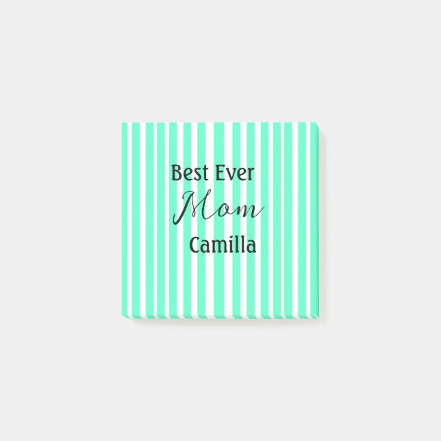 Best ever mom green stripped pattern pastel neon  post-it notes (Front)