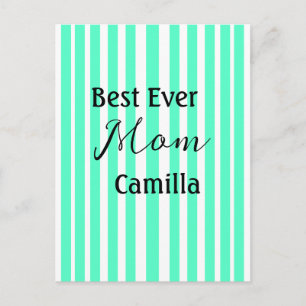 Best ever mom green stripped pattern pastel neon postcard