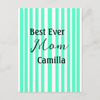 Best ever mom green stripped pattern pastel neon postcard