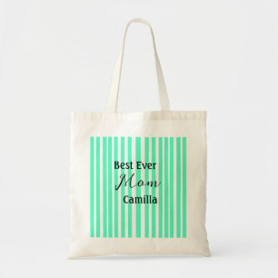 Best ever mom green stripped pattern pastel neon tote bag