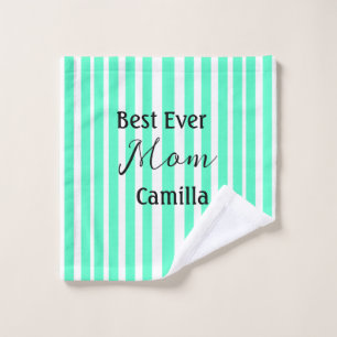 Best ever mom green stripped pattern pastel neon wash cloth