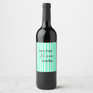 Best ever mom green stripped pattern pastel neon  wine label