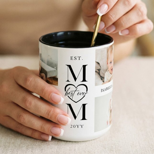 Best Ever Mom Personalized 4 Photo Collage Mother Two-Tone Coffee Mug (Best Ever Mom Personalized 4 Photo Collage Mother Two-Tone Coffee Mug)