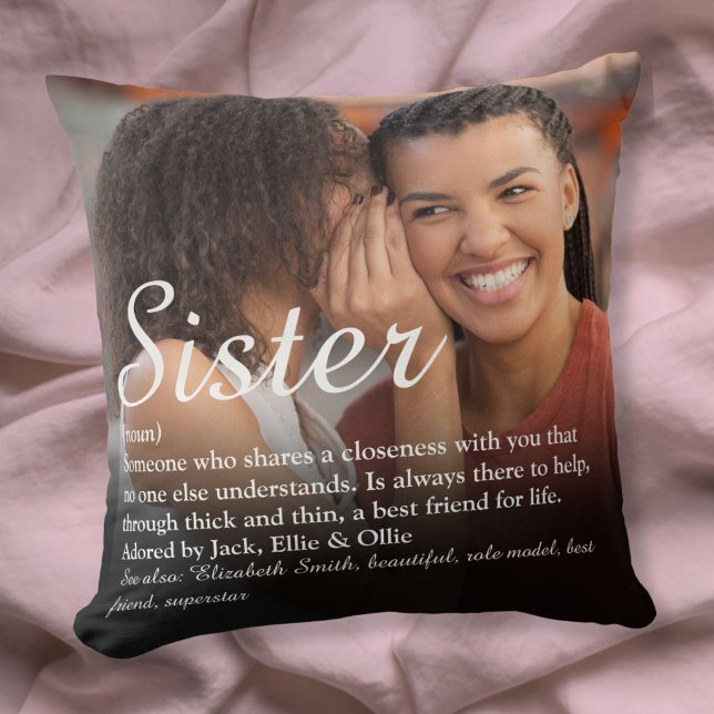 Best Ever Sister Definition Elegant Script Photo Throw Pillow (Best Ever Sister Definition Elegant Script Photo Throw Pillow)