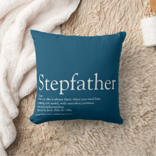 Best Ever Stepfather, Stepdad Definition Blue Fun Throw Pillow