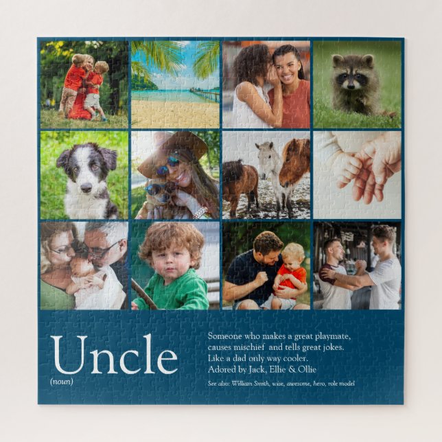 Best Ever Uncle Photo Collage Fun Modern Blue Jigsaw Puzzle (Vertical)
