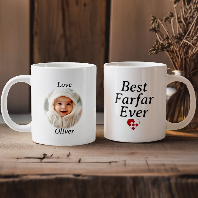 Best Farfar Ever - Personalized Photo Yule Heart Large Coffee Mug (Creator Uploaded)