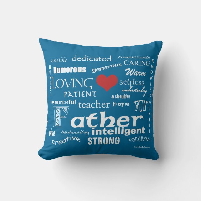 Best Father Attributes-Red Heart/Personalize Throw Pillow (Front)