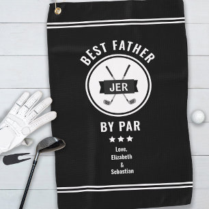 Best Father By Par Personalized Black and White Golf Towel