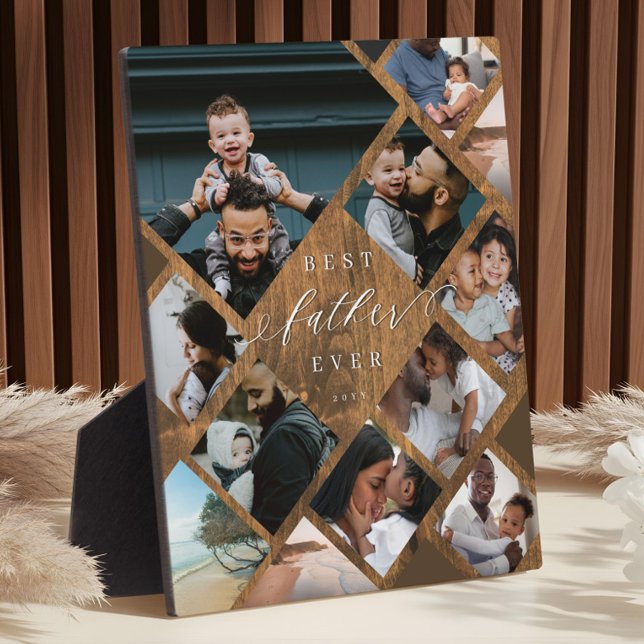 Best Father Ever Modern Photo Collage Woodgrain Plaque (Best Father Ever Modern Photo Collage Woodgrain Plaque)