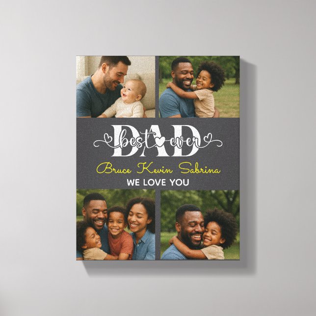 Best Father Ever Personalized Photo Collage Canvas Print (Front)