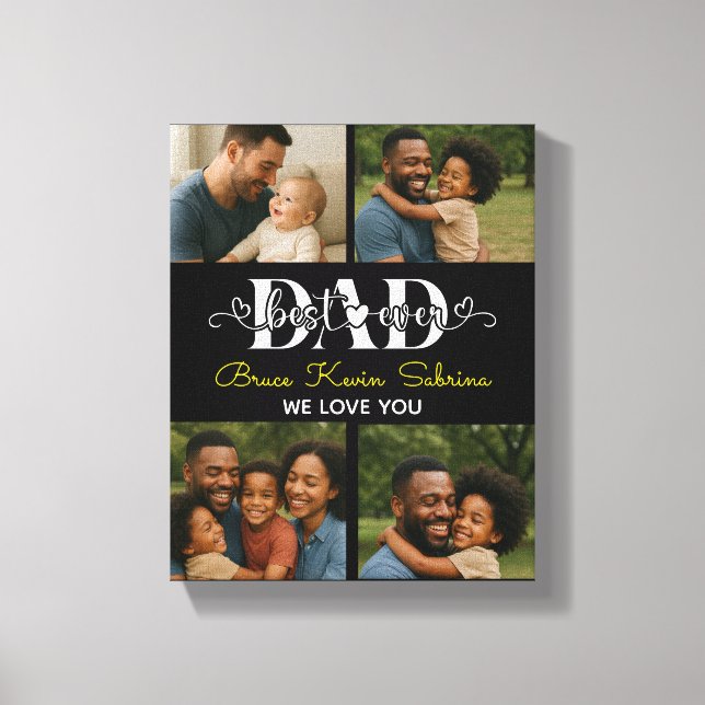 Best Father Ever Personalized Photo Collage Canvas Print (Front)
