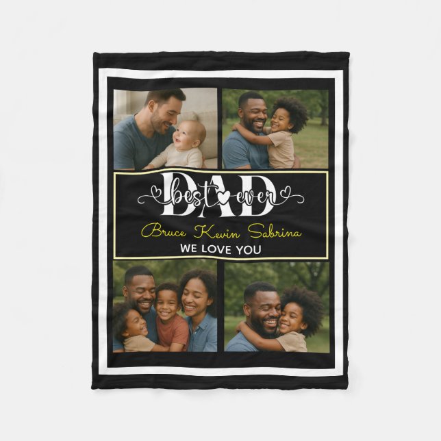 Best Father Ever Personalized Photo Collage Fleece Blanket (Front)