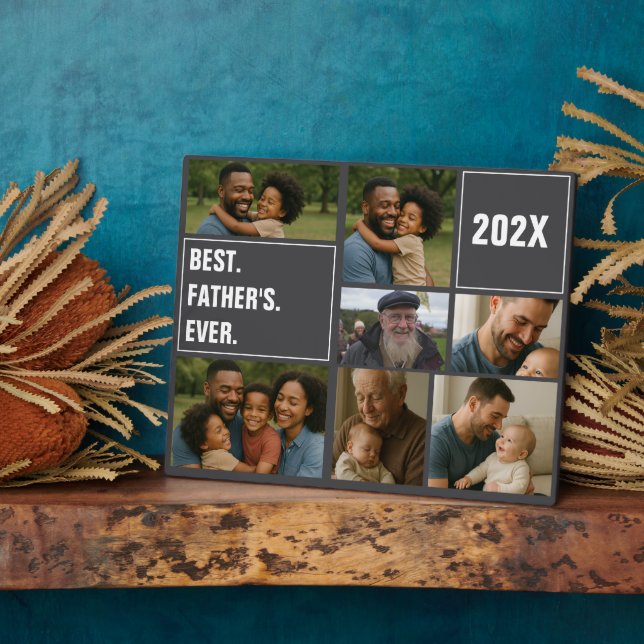 Best Father Ever Photo Collage and Custom Text Plaque (Side)