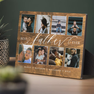 Best Father Ever Rustic Woodgrain Photo Collage Plaque