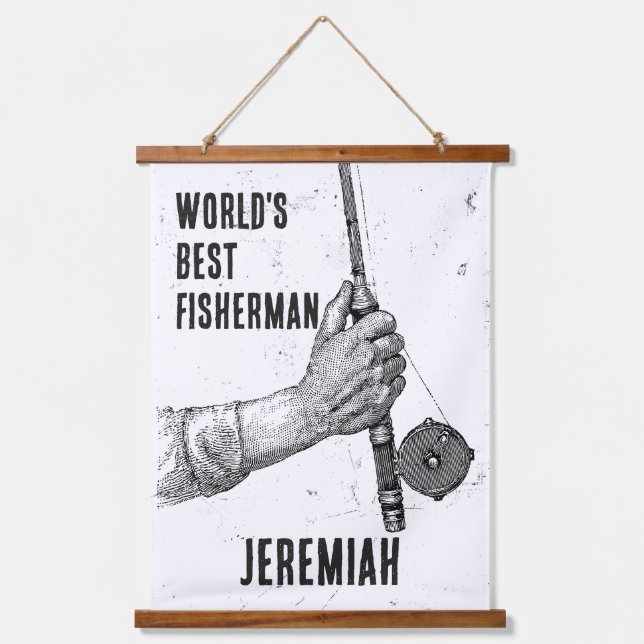 Best Fisherman Vintage Black & White Hanging Tapestry (Front)