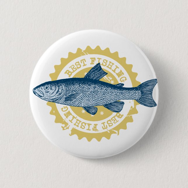 "Best fishing" trout fishing logo, 2 Inch Round Button (Front)