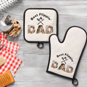 Best Flippin Dad Photo Collage Father's Day Oven Mitt & Pot Holder Set