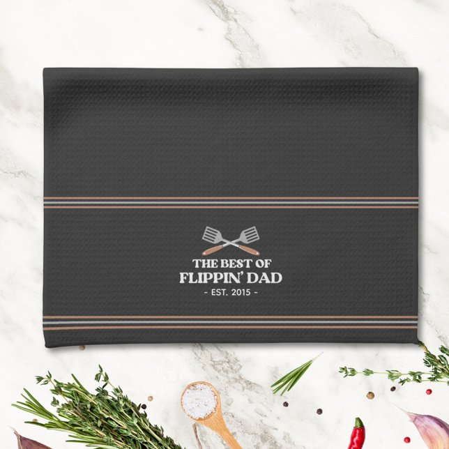 Best Flippin Dad Spatula Funny Retro  Kitchen Towel (In situ)