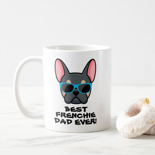 Best Frenchie Dad Father's Day Blue Tan Frenchie Coffee Mug (With Donut)