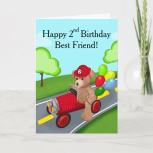 Best Friend 2nd Birthday Teddy Bear Firetruck Card
