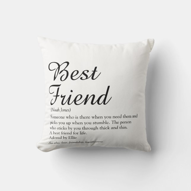 Best Friend BFF Definition Black and White Script Throw Pillow (Front)