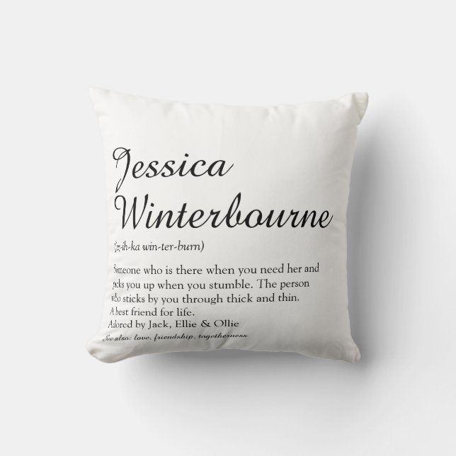 Best Friend BFF Definition Black and White Throw Pillow (Front)