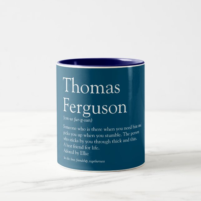 Best Friend BFF Definition Typographic Fun Blue Two-Tone Coffee Mug (Center)