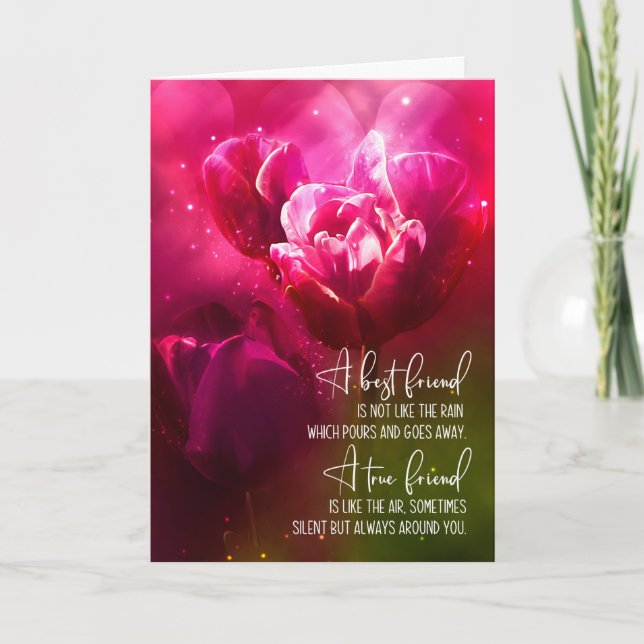 Best Friend Birthday Bright Pink Tulips Tender Card (Front)