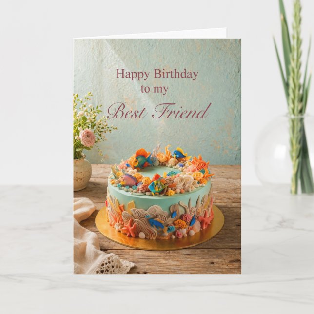 Best Friend Birthday Ocean Cake card (Front)