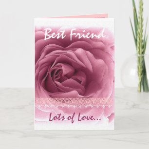 BEST FRIEND Birthday - Pink Rose and Lace Trim Card