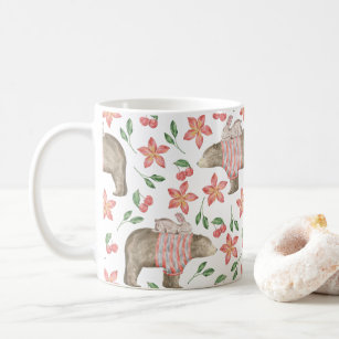 Best Friend Brown Bear Rabbit Red Floral Cherry Coffee Mug