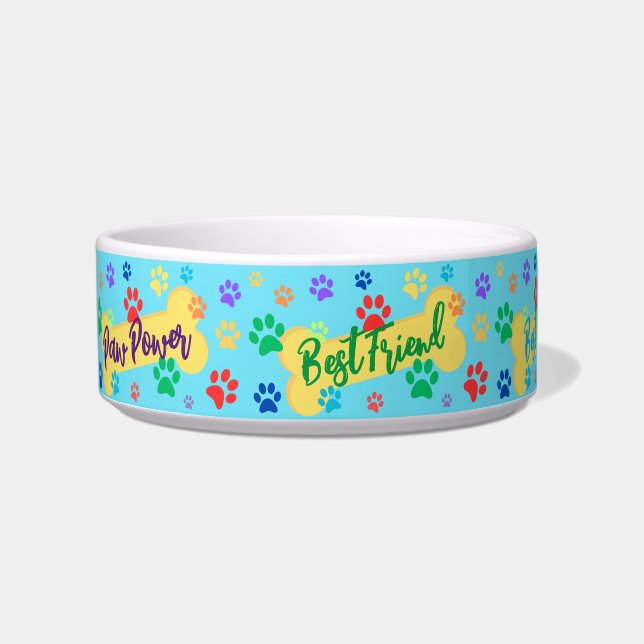 Best Friend Customizable Paws & Bones Dog Bowl (Front)
